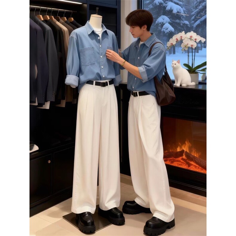 男士复古牛仔衬衫男春季宽松上衣痞帅男装长袖外套新款WLC733-P45，男装衬衫，星座1008