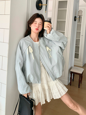 新品韩系蝴蝶结圆领夹克外套-2d075（p135-k195)，女装短外套，2D075