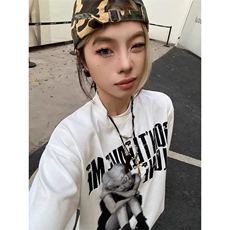 美式复古人像印花短袖男夏季欧美潮牌重磅t恤cleanfit宽松七分袖，男装T恤，四季星座505