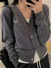 气质简约薄款刺绣针织开衫女春秋宽松V领毛衣外套短款，女装针织衫/毛衣，半城羊绒