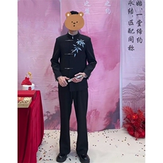 2026新款中式中山装立领风宽松西服男士高级感结婚订婚西装，男装西服套装，星座601-1