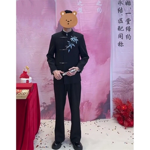 2026新款中式中山装立领风宽松西服男士高级感结婚订婚西装图片