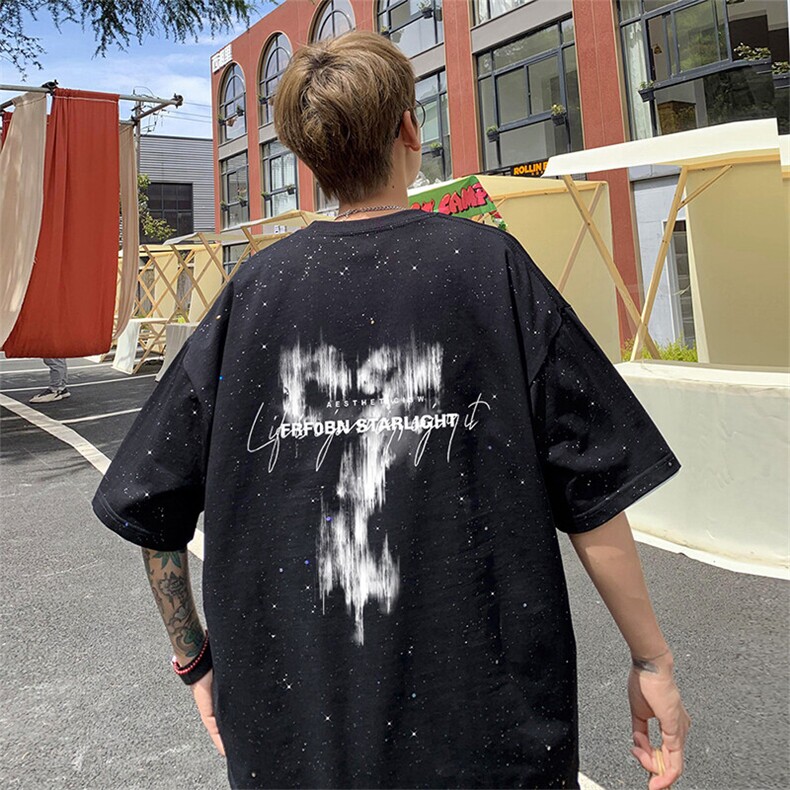 可48小时发货支持抖音得物来样二开美式满天星亮片短袖T恤MTX654,男装T恤,电商A486-1