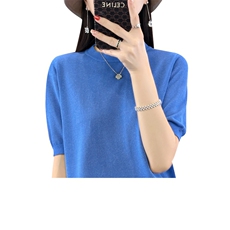 薄款超细精纺短袖天丝羊毛衫女春秋夏圆领宽松针织打底衫半袖T恤，女装T恤，大美人包芯纱店