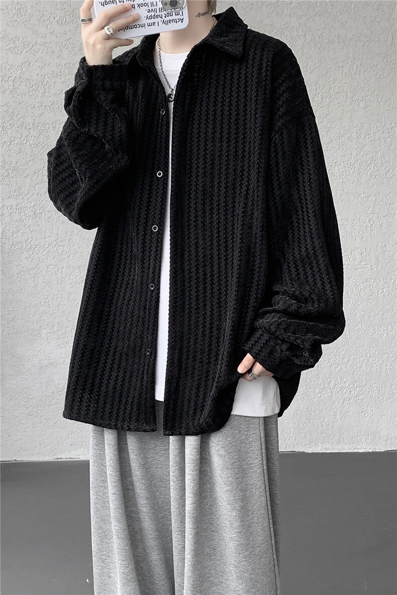 8XL-M鱼骨纹小香风衬衫男生春秋衬衣宽松慵懒垂感外套CS29009P45,男装衬衫,电商B312