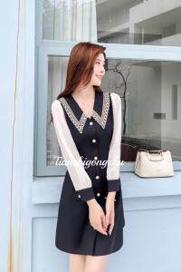 烫钻设计风格领子绣花连衣裙，女装连衣裙，天使公主