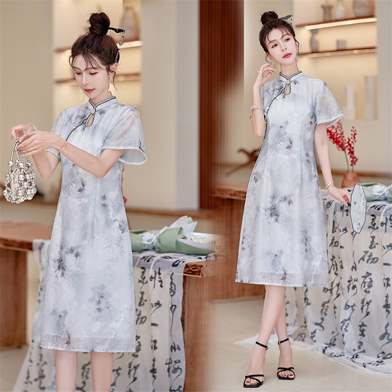 新中式连衣裙2024新款女装夏季超好看连身裙高端精致气质旗袍裙子,女装连衣裙,利佳可人
