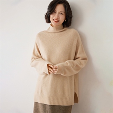 时尚女士羊绒衫高领宽松显瘦百搭保暖舒适优雅气质毛衣，女装羊绒衫，雪山红莲