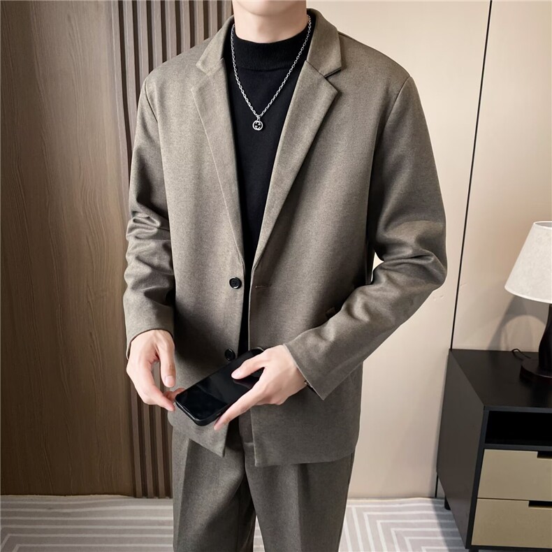 毛呢西装外套男秋冬季痞帅轻熟风男装冬季男士厚呢子西服3314P72，男装西服套装，星座410-2