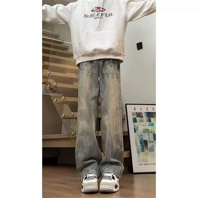 AK2112-P50美式高街闪电爆裂纹直筒微喇牛仔裤,女装休闲裤,星座617A-2