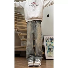 AK2112-P50美式高街闪电爆裂纹直筒微喇牛仔裤，女装休闲裤，星座617A-2