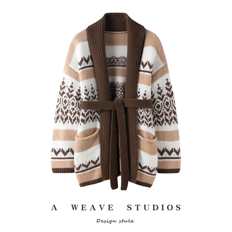 2025简约时尚提花大开衫，女装针织衫/毛衣，兴泰羊绒