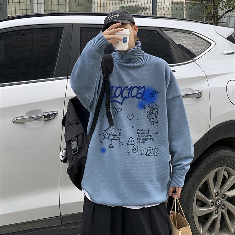 港风休闲针织毛线衣男韩版潮流宽松高领百搭上衣A161-2-M2060-P50图片