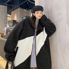 2022衣宽松外套韩版潮流秋季羊羔毛连帽撞色服W5715-P42，男装棉衣，星座512-3