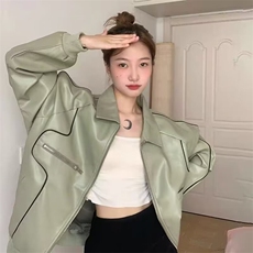 美式复古高街皮衣机车服外套女春秋宽松设计感夹克上衣潮，男装皮衣，星座1210-1