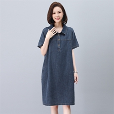 牛仔连衣裙女2024年夏季新款大码宽松显瘦遮肉减龄中长款衬衫裙子，女装连衣裙，韩派