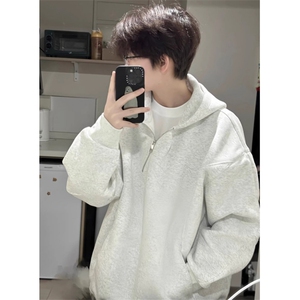 斜拉链连帽卫衣男女款秋季宽松青少年情侣装字母刺绣外套 WY17图片