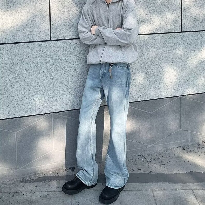 美式复古微喇矮个子显高洗水浅蓝牛仔裤NZD707,男装牛仔裤,星座516A