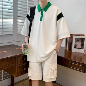 夏季港风短袖POLO衫运动休闲套装男情侣T恤短裤两件套潮 6629-P55图片