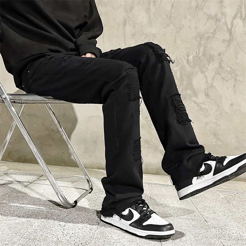 痞帅高级感喇叭裤子重工毛边牛仔裤男ins直筒裤1412-2/087/P58，男装牛仔裤，星座1412-2