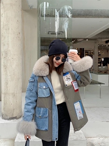 新款 超洋气大毛领拼接派克服图片