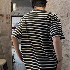 ins潮牌条纹t恤男短袖宽松圆领夏季港风潮流半袖，男装T恤，星座1002-2