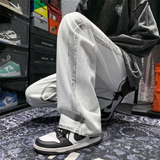 设计感拼接毛边牛仔裤男欧美高街裤子宽松直筒阔腿裤K4010-P45，男装牛仔裤，星座512-2
