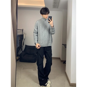 网图现货 美式宽松立领半拉链毛衣男M9201特P60图片