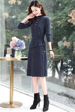 2022冬季新款简约舒适时尚两件套毛衣连衣裙，女装连衣裙，魅丽静蓝