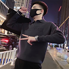 Y23加绒/P98控138冬季小众韩版纯色压花字母打底套头毛衣男灰首1，男装T恤，星座305B