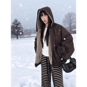 两面穿现货重磅短款座山雕棉衣男女双面穿毛毛绒棉服加厚外套图片