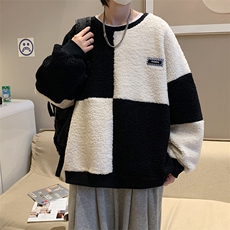 潮牌复古羊羔毛套头上衣男春季新款拼接圆领卫衣外套M1707-P33，男装卫衣，星座512-4