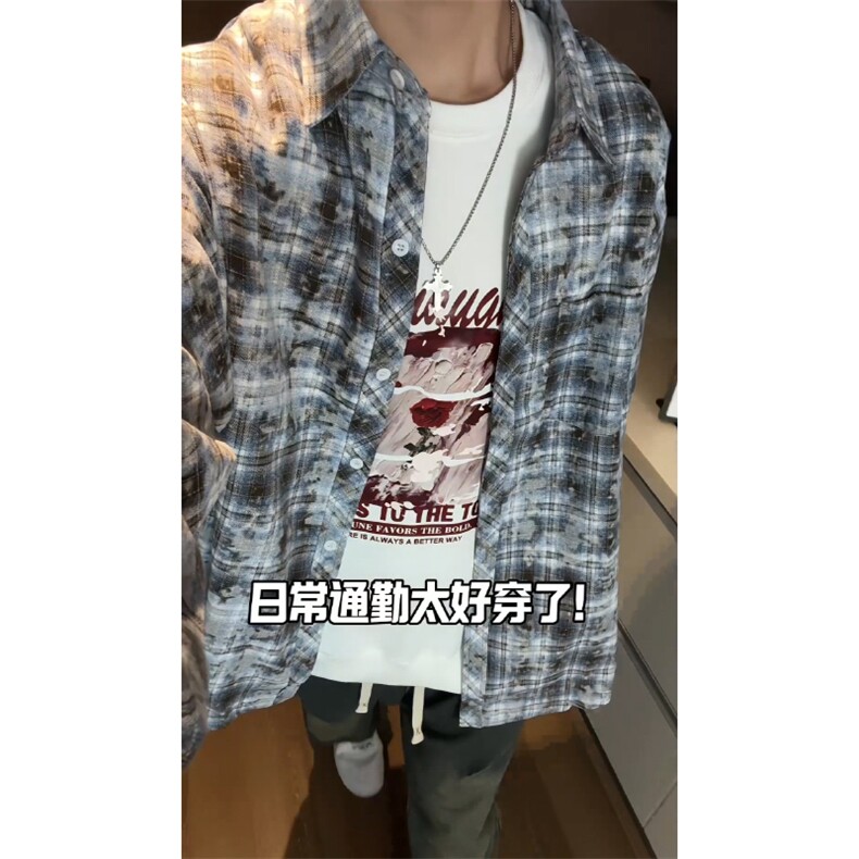 控价69港风格子衬衫宽松外套男女衬衣百搭格子外套CS2427P45,男装衬衫,电商A128