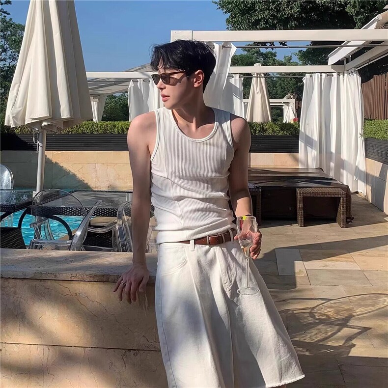 美式螺纹拼接坎肩背心男夏季收腰显肌肉无袖T恤美式健身运动汗衫图片