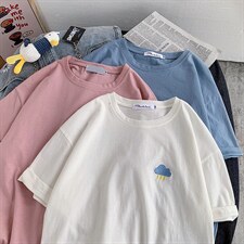 高转化夏季宽松中性刺绣短袖T恤女416B-1-DT86-P25限39，女装T恤，星座416B-1