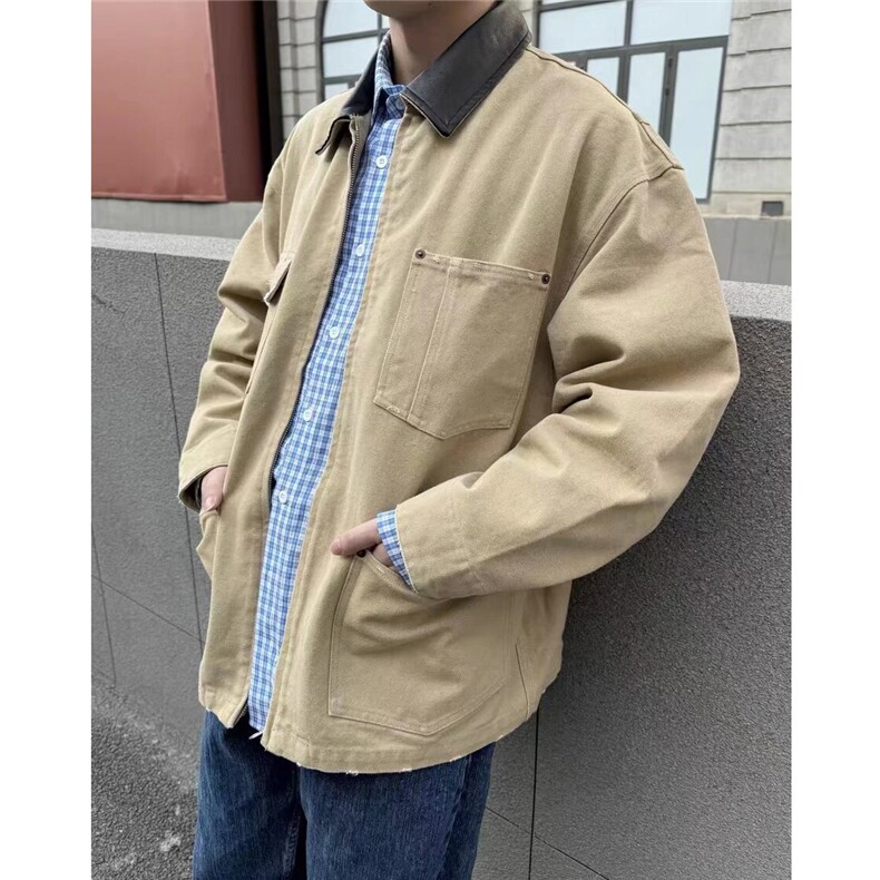 美式工装帆布外套男女2025春秋冬宽松百搭休闲夹克上衣W6656-P98,男装夹克,星座412-1