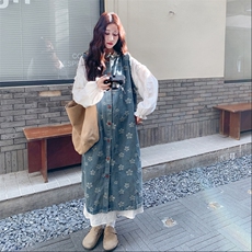 甜美温柔风连衣裙套装女设计感衬衣2025秋季新款印花背心裙两件套，女装连衣裙，2C275