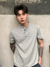 XZ809A/HFDX01/特P14华夫格亨利领短袖T恤，男装T恤，星座809A(原222-1)