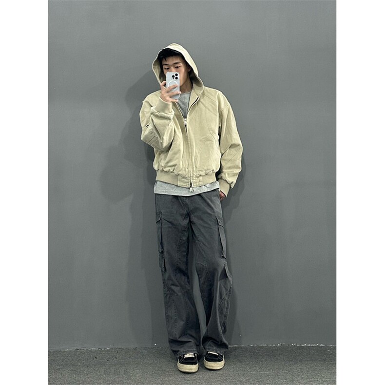 短款外套男春秋款美式复古工装连帽棒球服哈灵顿夹克JK7709,男装夹克,星座1116A（原606A-3）