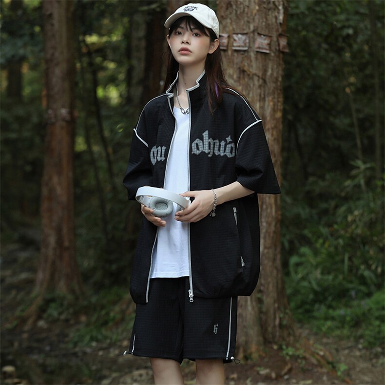 夏上新青少年印花立领衬衫简约短裤半袖套装男女8716-P95控价148,男装衬衫,电商A441-1