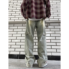 XZ612-K685-P65控88立体裁剪解构美式高街黄泥蓝牛仔裤男女1，男装牛仔裤，星座612