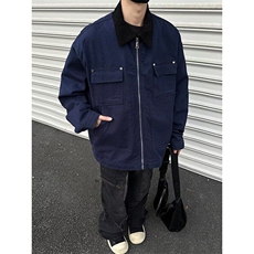 翻领外穿拉链春秋宽松型青少年藏蓝色底特律工装夹克J3569P90，男装夹克，星座1116-2