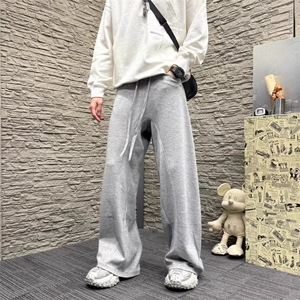 灰色男士时尚百搭直筒裤宽松韩版弯刀裤休闲裤图片
