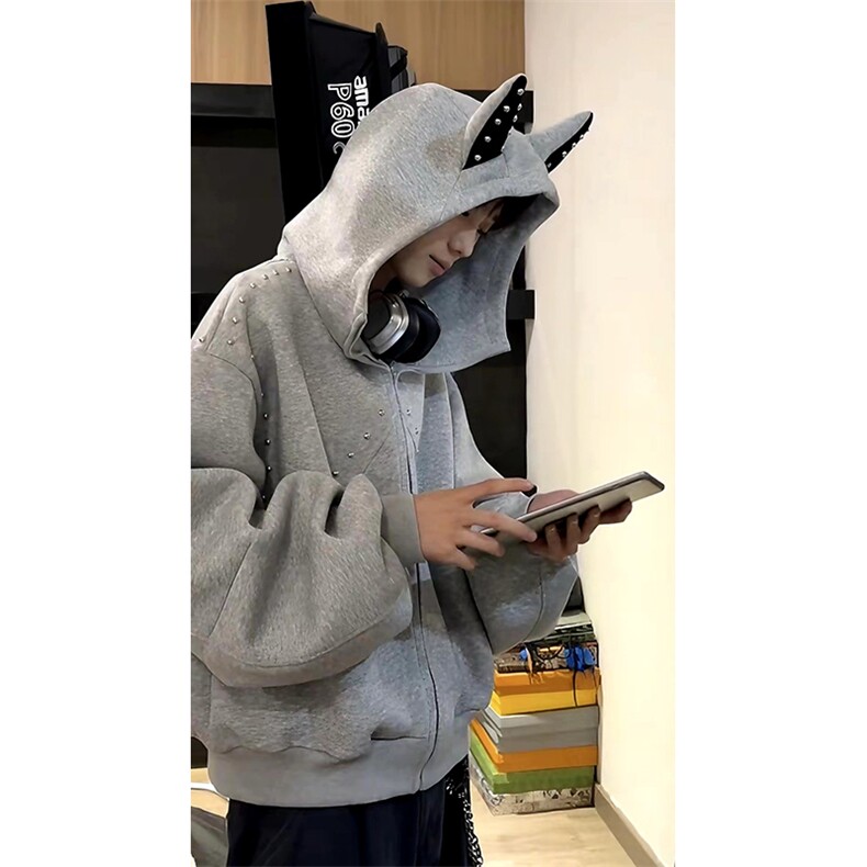 抖音得物高品质26春装美式高街铆钉杜宾犬耳朵开衫卫衣外套W125,女装短外套,电商A486