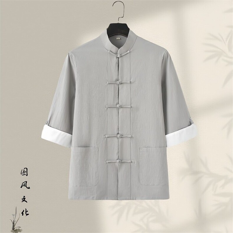夏唐装风盘扣新中式七分袖棉麻复古居士服茶服GF2503-P60,男装衬衫,星座1105-3