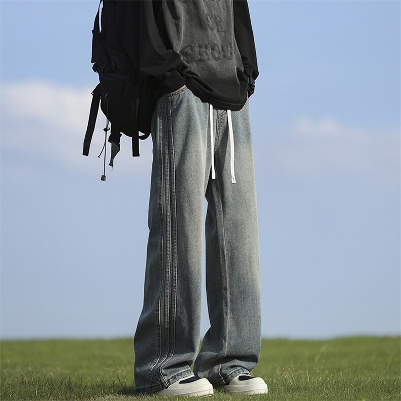 2025秋季新款高品质时尚休闲时尚潮流扎花阔腿牛仔裤2507-特批45，男装牛仔裤，电商A320A