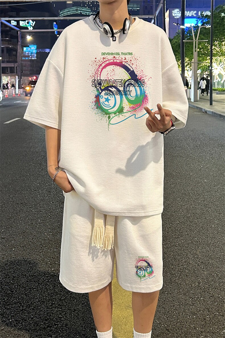 套装！华夫格套装短袖T恤短裤男TZ243-特P38,男装牛仔裤,电商B367