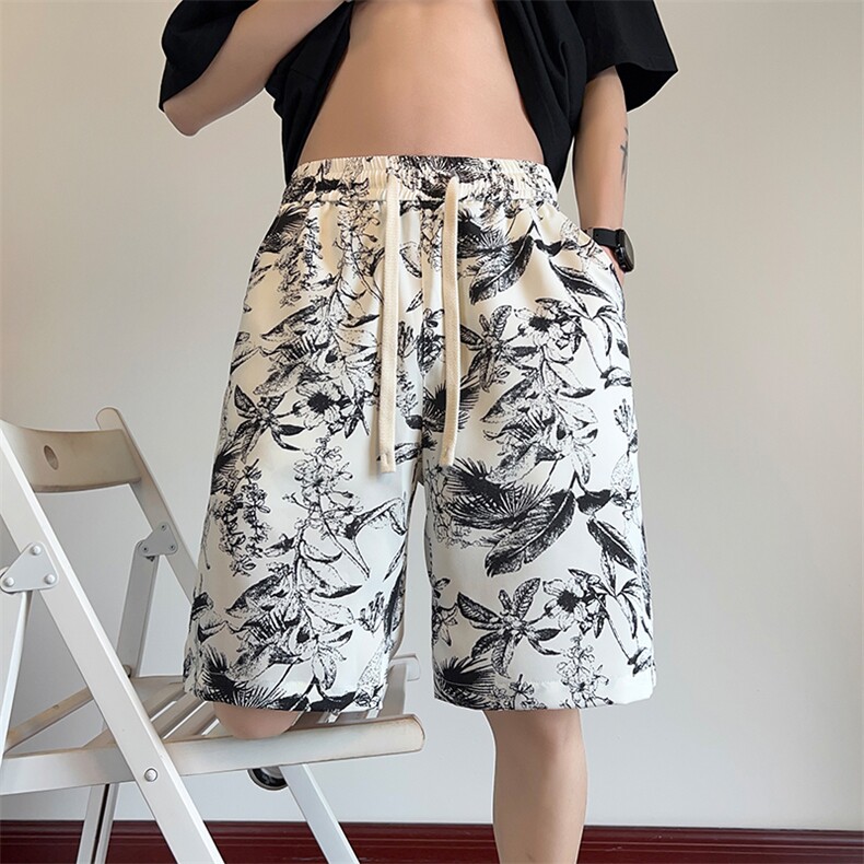 特批P25无差价夏季夏威夷沙滩水墨印花冰丝垂感五分短裤男DK1847,男装牛仔裤,电商A001-1