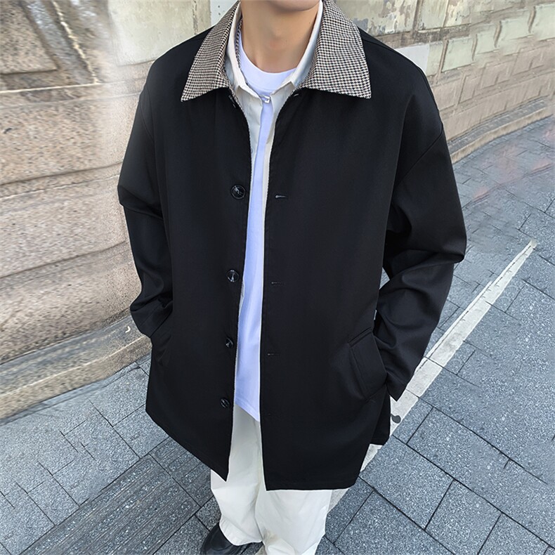 潮流宽松老钱风千鸟格撞色风衣A161-MT-2600-P92，男装风衣，电商A161