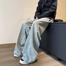 美式高街宽松微喇牛仔裤男潮牌简约休闲裤N5090-P46，男装牛仔裤，电商D202-1